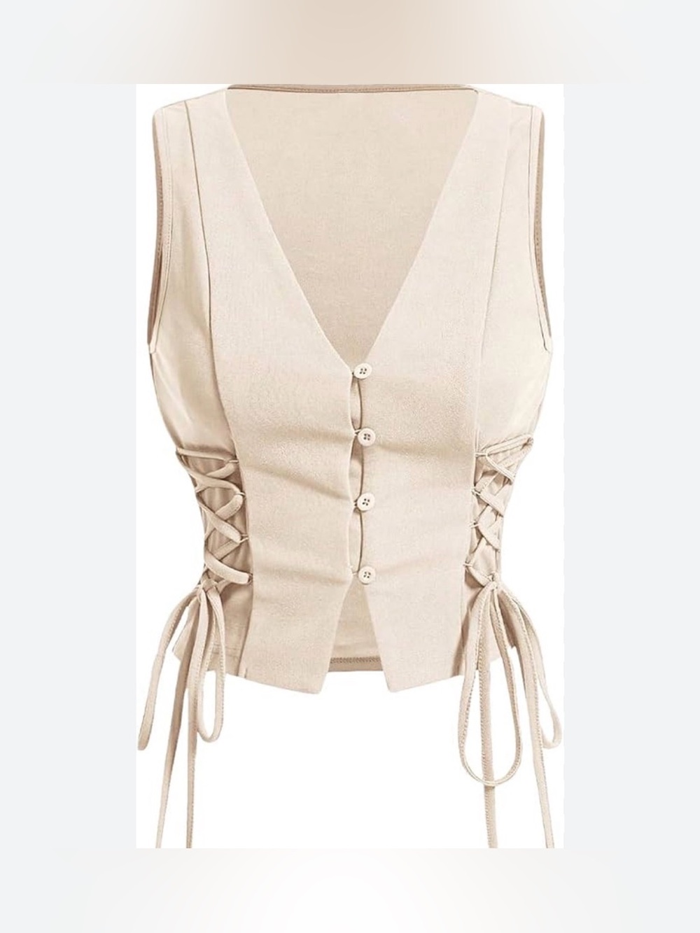 Lace Up vest cream crop tank top V-neck size Large